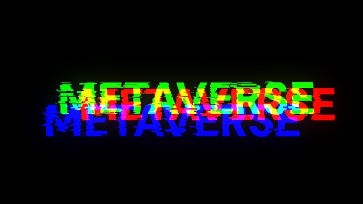 Foto renderización 3d de texto metaverso con efectos de pantalla de fallas tecnológicas