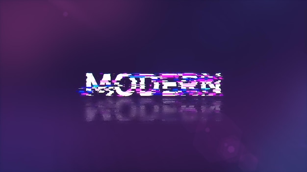 Renderización 3D Texto moderno con efectos de pantalla de fallas tecnológicas