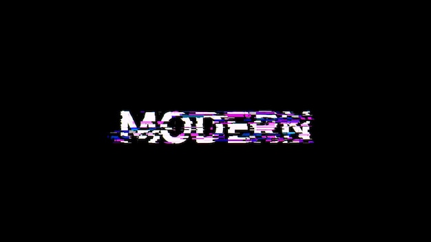 Renderización 3D Texto moderno con efectos de pantalla de fallas tecnológicas