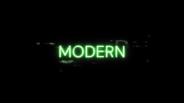 Renderización 3D Texto moderno con efectos de pantalla de fallas tecnológicas