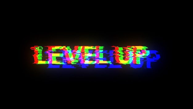 Renderización 3D de texto a nivel con efectos de pantalla de fallas tecnológicas