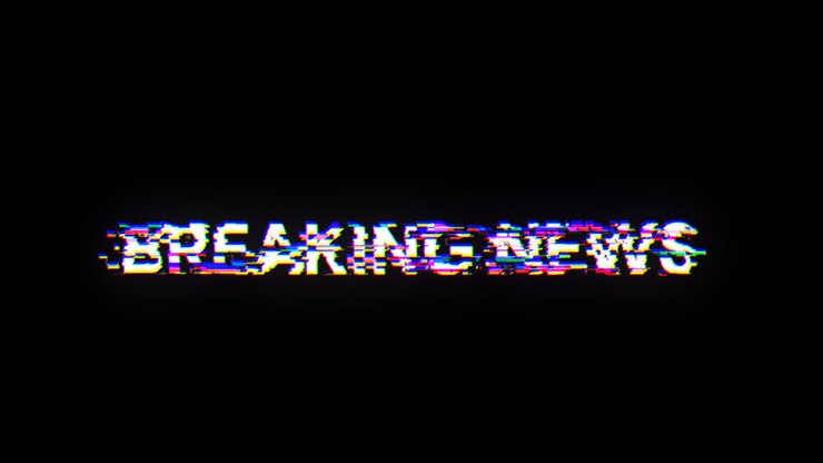 Foto renderización 3d de texto de noticias de última hora con efectos de pantalla de fallas tecnológicas