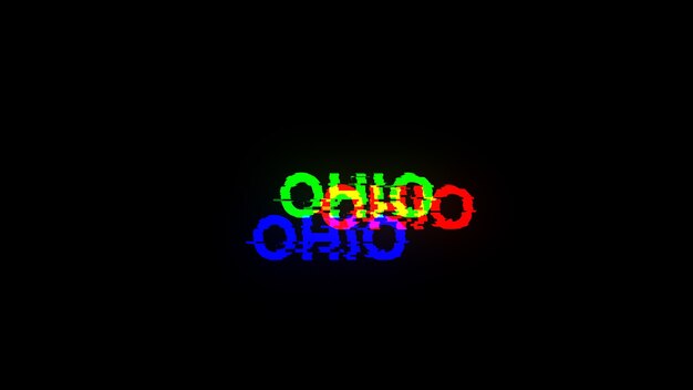 Renderización 3D del texto de Ohio con efectos de pantalla de fallas tecnológicas