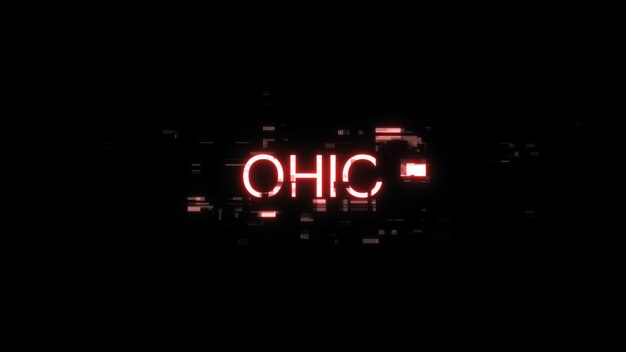 Renderización 3D del texto de Ohio con efectos de pantalla de fallas tecnológicas