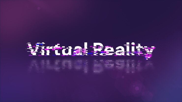 Foto renderización 3d de texto de realidad virtual con efectos de pantalla de fallas tecnológicas