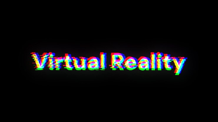 Foto renderización 3d de texto de realidad virtual con efectos de pantalla de fallas tecnológicas