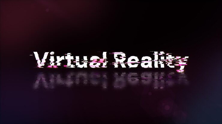 Foto renderización 3d de texto de realidad virtual con efectos de pantalla de fallas tecnológicas