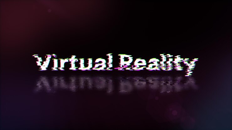Foto renderización 3d de texto de realidad virtual con efectos de pantalla de fallas tecnológicas