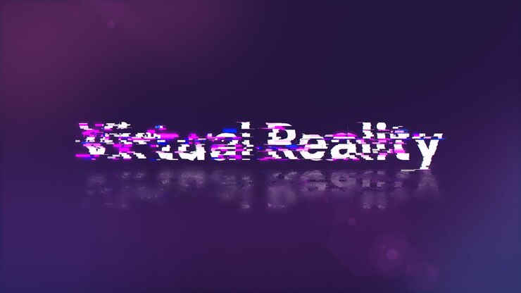 Foto renderización 3d de texto de realidad virtual con efectos de pantalla de fallas tecnológicas