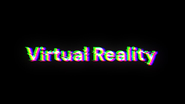 Foto renderización 3d de texto de realidad virtual con efectos de pantalla de fallas tecnológicas