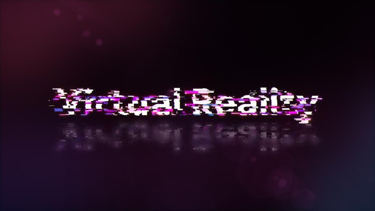 Foto renderización 3d de texto de realidad virtual con efectos de pantalla de fallas tecnológicas
