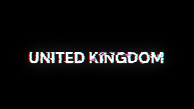 Renderización 3D de texto del Reino Unido con efectos de pantalla de fallas tecnológicas