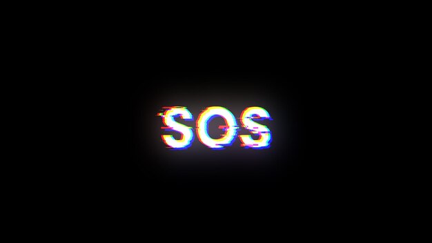Renderización 3D de texto SOS con efectos de pantalla de fallas tecnológicas