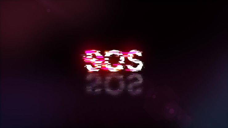 Foto renderización 3d de texto sos con efectos de pantalla de fallas tecnológicas