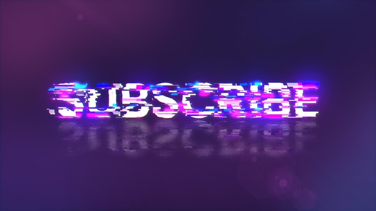 Foto renderización 3d de texto de suscripción con efectos de pantalla de fallas tecnológicas