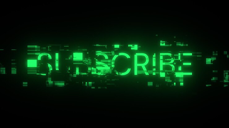 Foto renderización 3d de texto de suscripción con efectos de pantalla de fallas tecnológicas