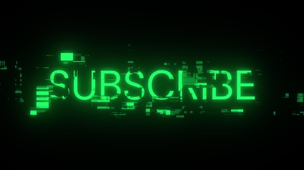 Renderización 3D de texto de suscripción con efectos de pantalla de fallas tecnológicas