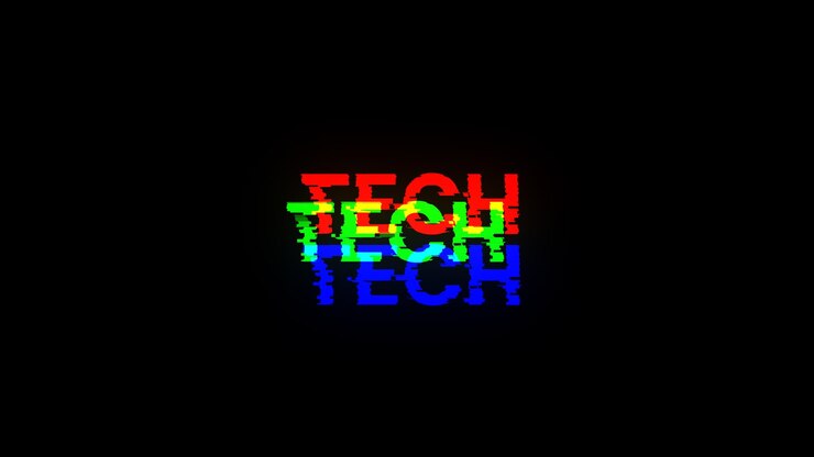 Foto renderización 3d texto técnico con efectos de pantalla de fallas tecnológicas