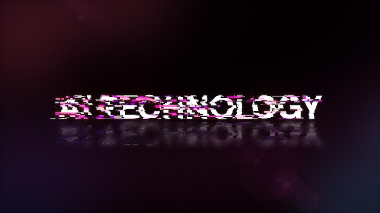 Foto renderización 3d de texto de tecnología ai con efectos de pantalla de fallas tecnológicas