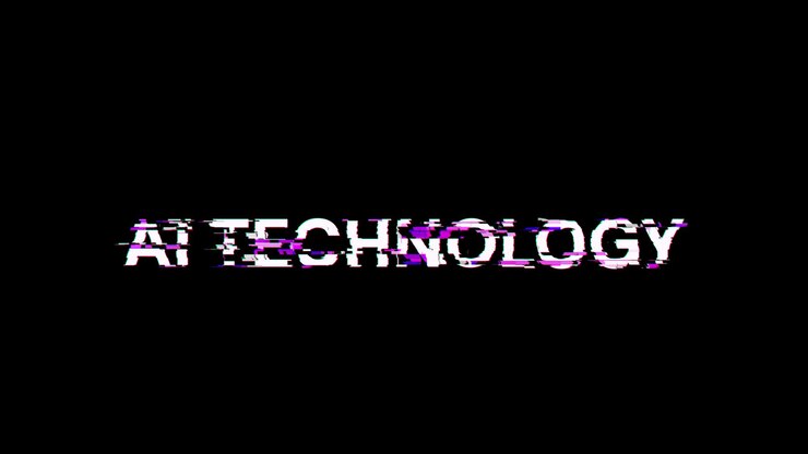 Foto renderización 3d de texto de tecnología ai con efectos de pantalla de fallas tecnológicas