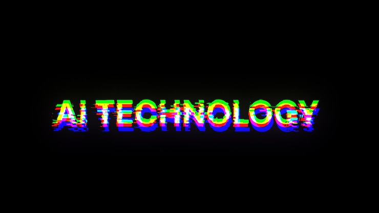 Foto renderización 3d de texto de tecnología ai con efectos de pantalla de fallas tecnológicas