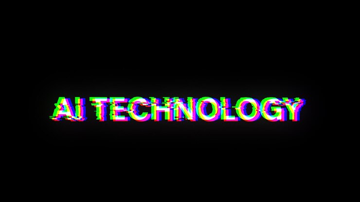 Foto renderización 3d de texto de tecnología ai con efectos de pantalla de fallas tecnológicas
