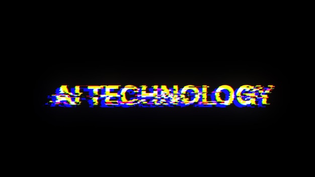 Renderización 3D de texto de tecnología Ai con efectos de pantalla de fallas tecnológicas