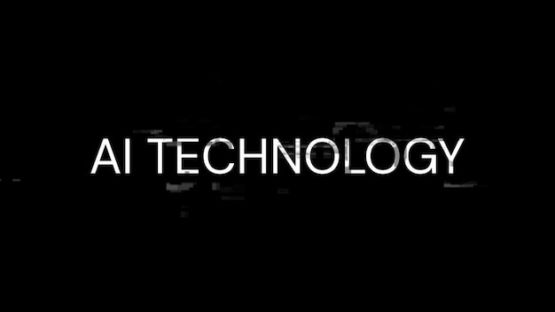 Renderización 3D de texto de tecnología Ai con efectos de pantalla de fallas tecnológicas