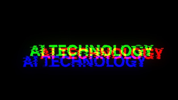 Renderización 3D de texto de tecnología Ai con efectos de pantalla de fallas tecnológicas