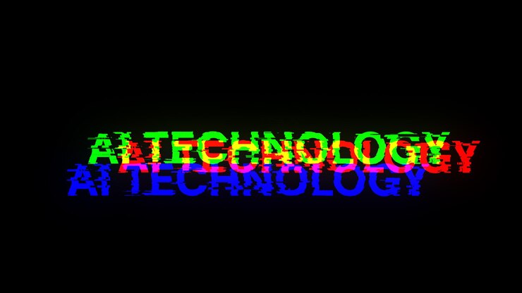 Foto renderización 3d de texto de tecnología ai con efectos de pantalla de fallas tecnológicas