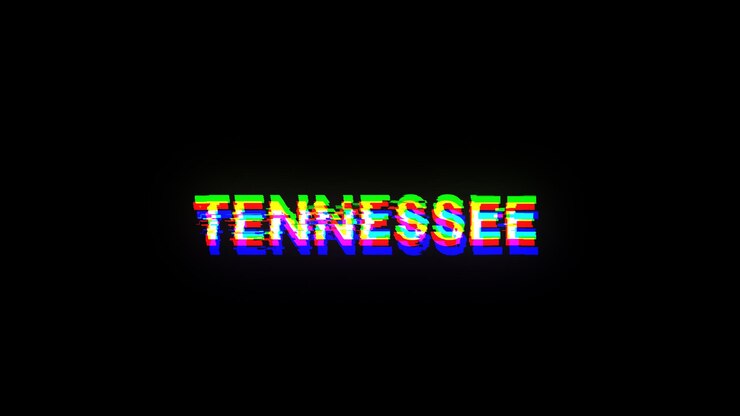Foto renderización 3d del texto de tennessee con efectos de pantalla de fallas tecnológicas