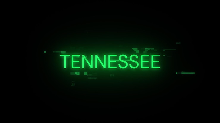 Foto renderización 3d del texto de tennessee con efectos de pantalla de fallas tecnológicas