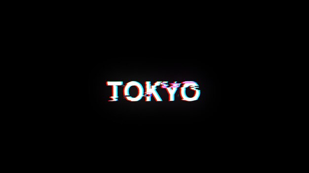 Renderización 3D del texto de Tokio con efectos de pantalla de fallas tecnológicas