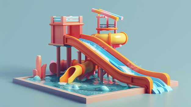 Renderización en 3D de un tobogán de agua de colores