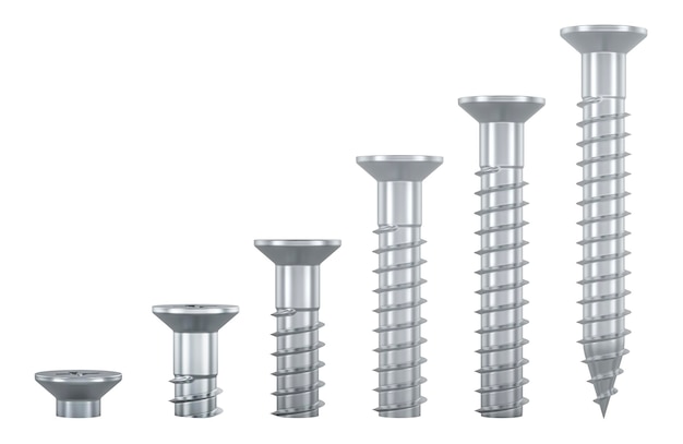 Renderización en 3D de los tornillos de chapa metálica de cabeza plana