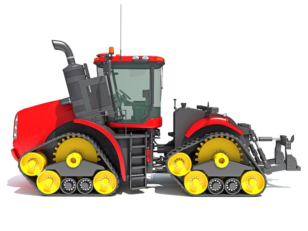 Renderización 3D del tractor agrícola sobre un fondo blanco