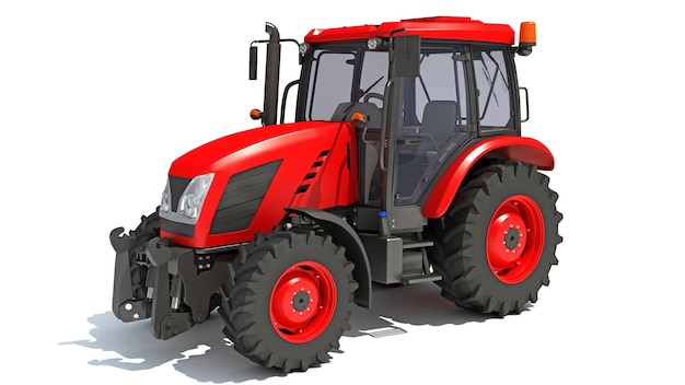 Renderización 3D del tractor agrícola sobre un fondo blanco