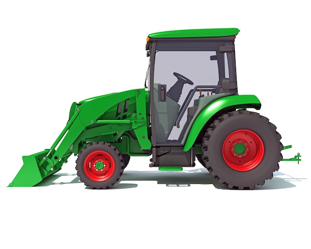 Renderización 3D del tractor agrícola sobre un fondo blanco