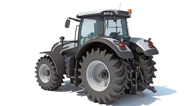 Renderización 3D del tractor agrícola sobre un fondo blanco