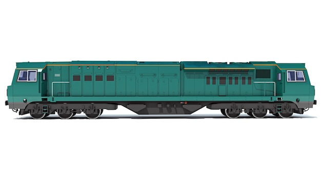 Renderización 3D de un tren de locomotora sobre un fondo blanco