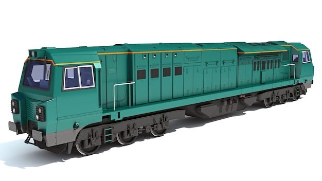 Renderización 3D de un tren de locomotora sobre un fondo blanco