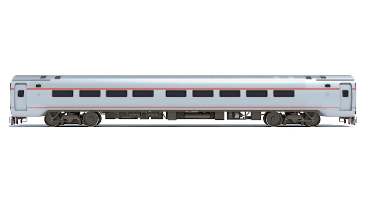 Foto renderización 3d de un tren de pasajeros sobre un fondo blanco