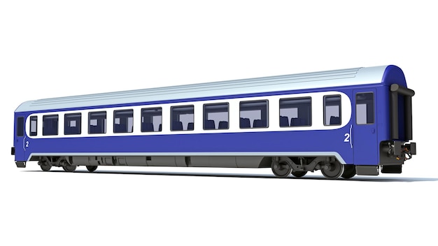 Renderización 3D de un tren de pasajeros sobre un fondo blanco