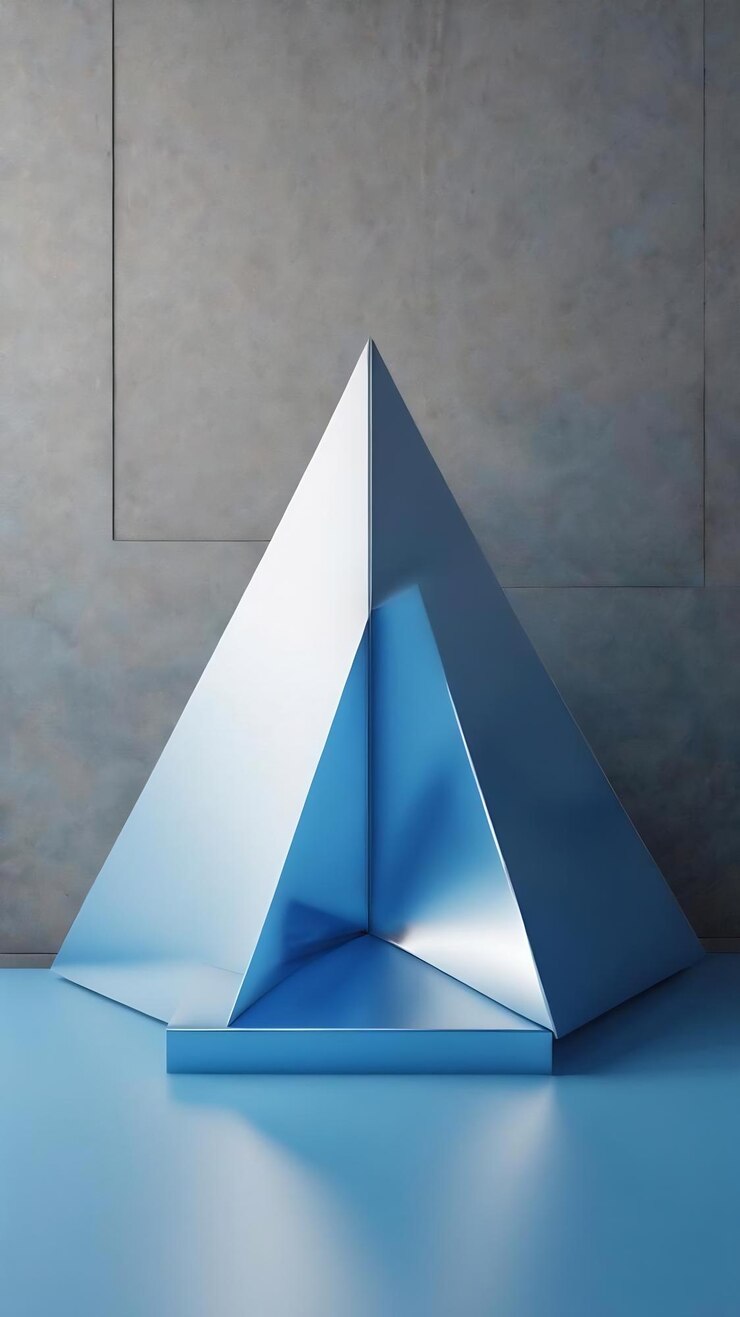 Foto renderización 3d del triángulo azul de fondo