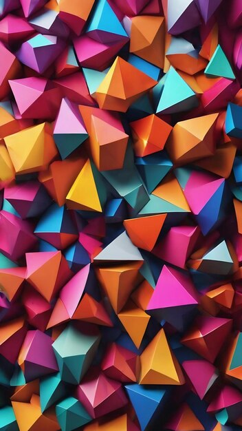 Renderización 3D de triángulos poligonales brillantes abstractos con una variedad de superficies