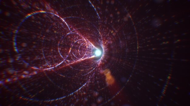 Renderización 3D de un túnel digital abstracto en el ciberespacio hecho de partículas