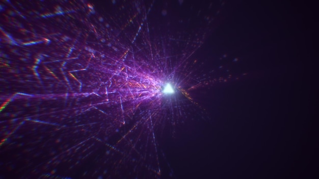 Renderización 3D de un túnel digital abstracto en el ciberespacio hecho de partículas