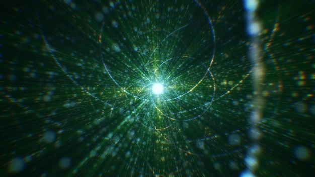 Renderización 3D de un túnel digital abstracto en el ciberespacio hecho de partículas