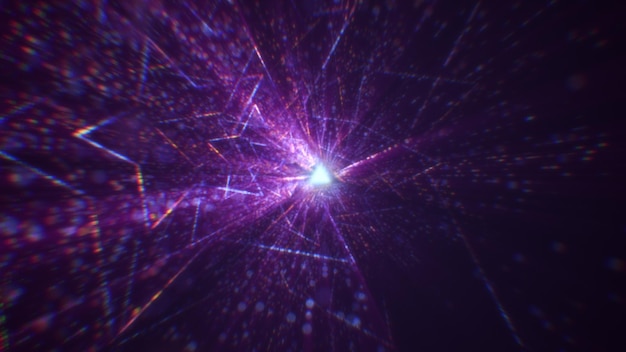 Renderización 3D de un túnel digital abstracto en el ciberespacio hecho de partículas