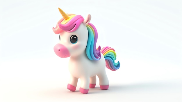 Renderización 3D de un unicornio lindo y colorido